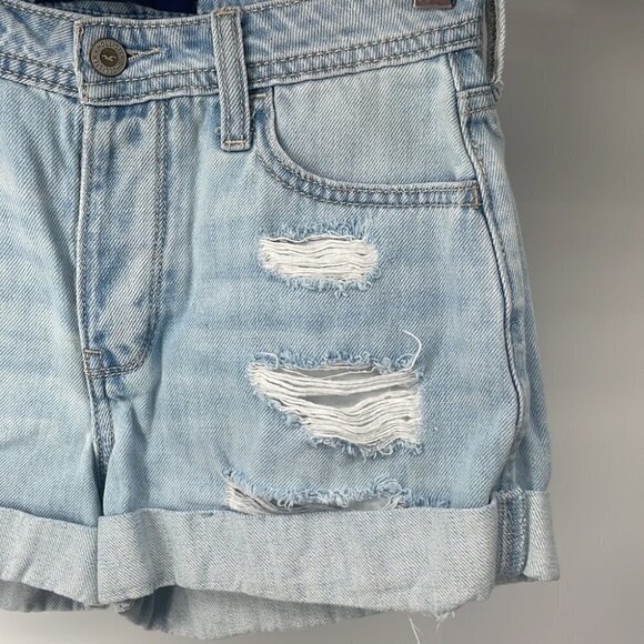 HOLLISTER high rise mom jean shorts 3” light denim distressed beach summer sz 25 - Picture 6 of 9